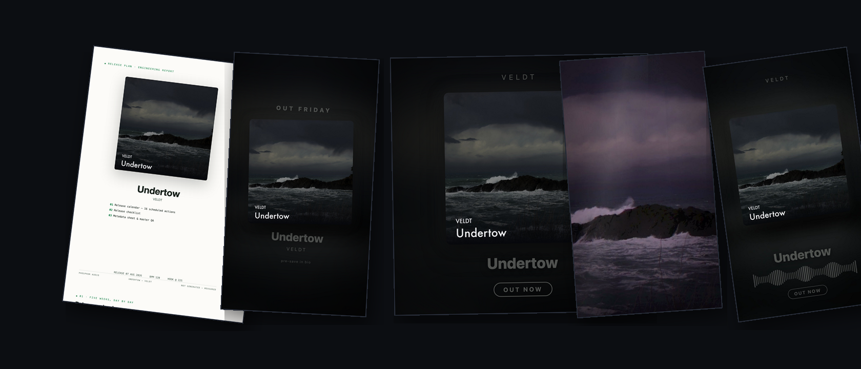 A real Release Kit: teaser, Canvas, posts and a printed plan from one upload
